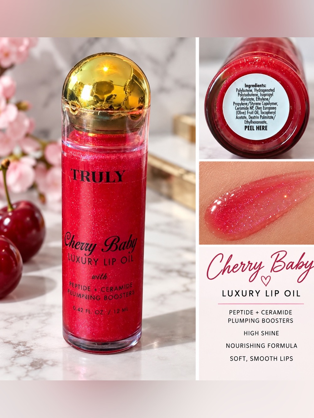 Truly Cherry Baby Luxury Lip Oil Peptide Ceramide Plumping 0.42 oz